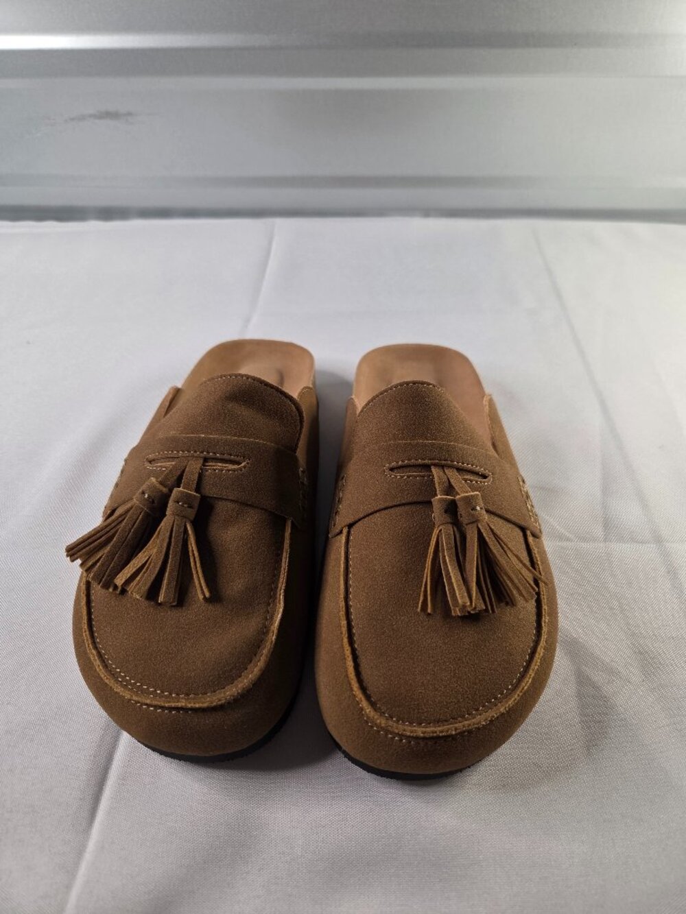 Women’s Brown Tassel Mule Loafers Faux Suede Slip On Clog Slippers Size 7 NWOT